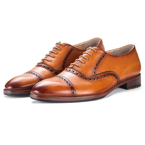Men's Brown-Beige Suede Leather Cap Toe Dress Shoes Marloux Men's Brown-Beige Suede Leather Cap Toe Dress Shoes Marloux