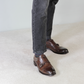 Italian shoe with double buckle for men in light brown suede